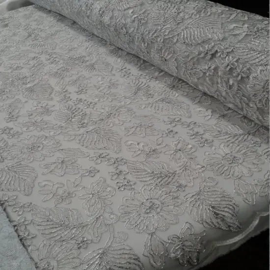 1 Yard White Lurex Floral Paisley Bridal Lace Fabric Embroidery Wedding Dress 54 Inches Wide {2}