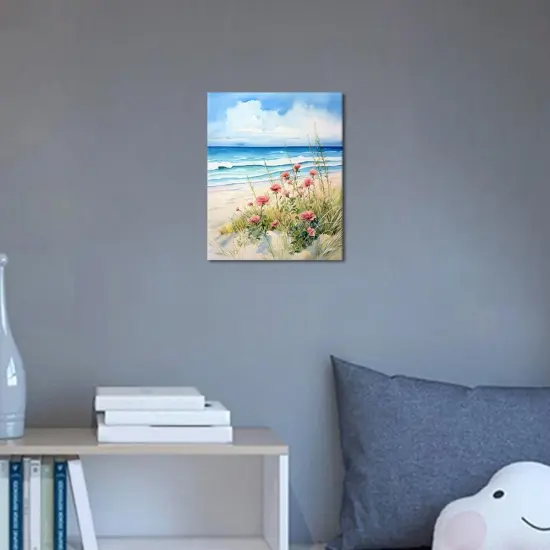 DIY Paint by Numbers for Adults Beach Scene Adult Paint by Number Kits on Canvas Pink Flowers Blue Ocean Painting by Numbers Kit for Adults Vintage Art Crafts 16x20 in {2}