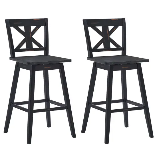 Costway Set of 2 Bar Stools Swivel Pub Height Chairs w/ Rubber Wood Legs White\Black {1}