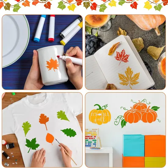 10 Pieces Fall Stencils Thanksgiving Painting Autumn Leaf Maple Leaf Pumpkin 2 Sizes {2}
