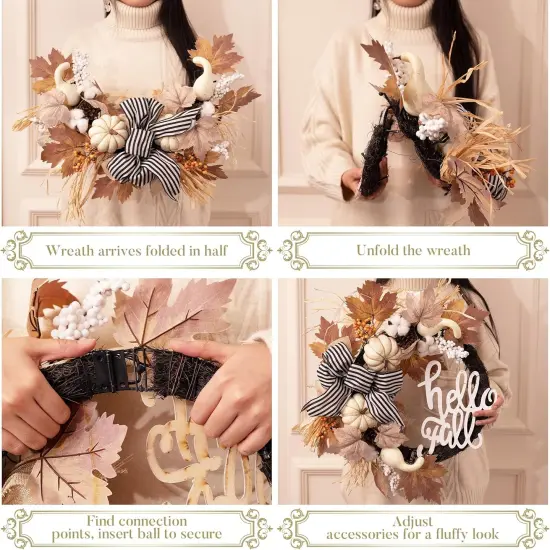 Neutral Autumn Door Wreath with Lights {5}