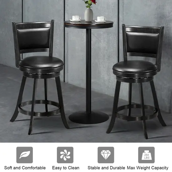 Costway 2PCS 24'' Swivel Counter Stool Dining Chair Upholstered Seat Black {5}