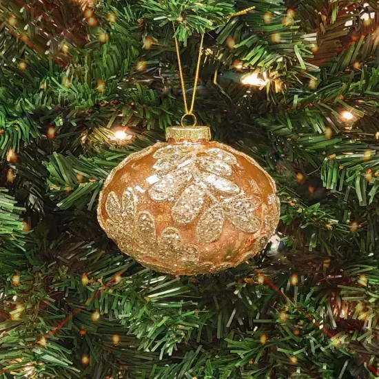 Copper Leaf Glass Ball Christmas Ornament {1}