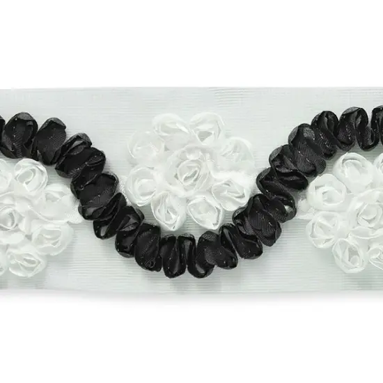 5 yards of Regan 2 1/2 Inch Chiffon Flower Trim | 5 yard cut Black/ White {1}