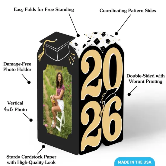 Big Dot of Happiness Black & Gold 2025 Graduation Photo Holder Centerpieces, 4x6 Picture Display Box, Table Decoration Centerpiece for Grad Party Decor, 8 Count {5}