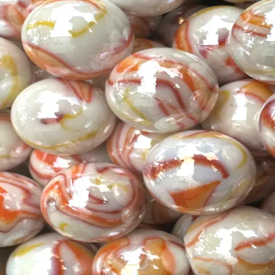 GELATO White/Orange/Yellow Glass Marbles 25mm (1 inch) SHOOTER Taw Lot {2}