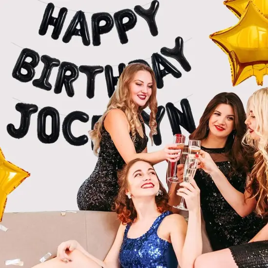 2 Sets A-Z Foil Letters Balloons & Black Happy Birthday Balloons {3}