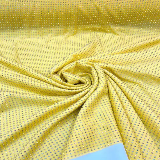 1 Yard Iridescent Rhinestone Stretch Mesh Fabric AB Crystal Power Net For Costumes & Fashion 54&rdquo; Wide Yellow {1}