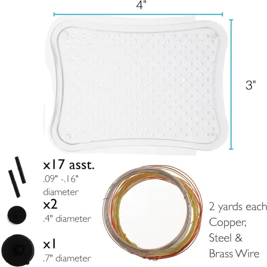 The Beadsmith Wig-A-Ma-Jig Beginner Kit - Includes 3 x 4 Inch Clear Plastic Jig, 20 Plastic Pegs, Copper and Silver Craft Wire, 2 Yds Each {3}