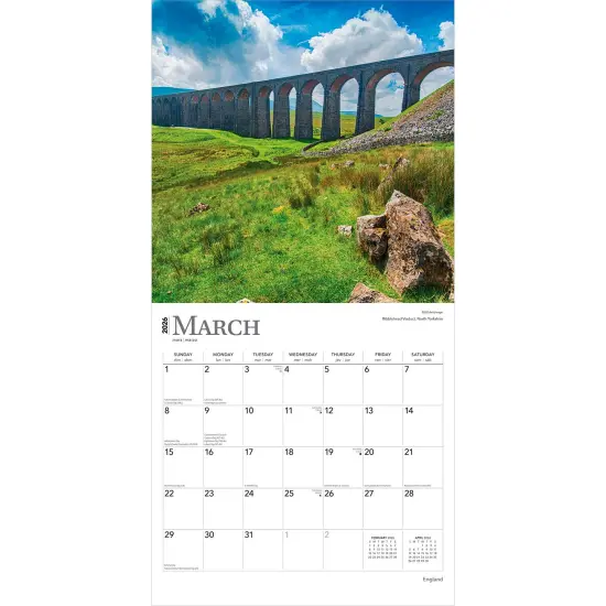 England | 2026 12 x 24 Inch (Hanging) Monthly Square Wall Calendar | Plastic-Free {3}