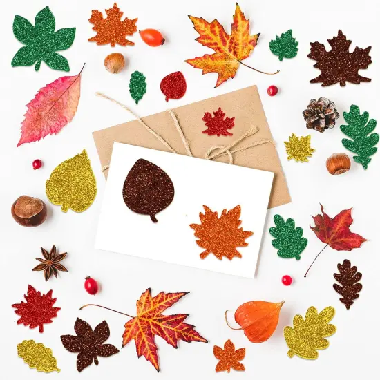 Leaf Glitter Stickers Fall Maple Leaf -Multicolor {5}