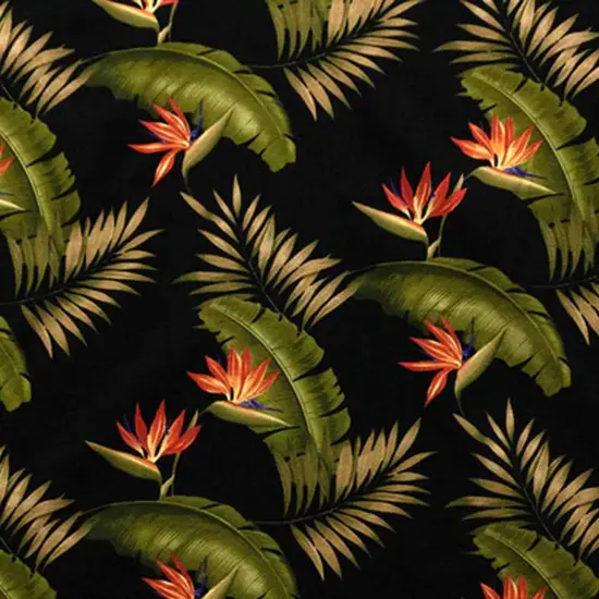 1 Yard Black Birds of Paradise Palm Banana Leaf Cotton Fabric Upholstery 56-58 inches Wide {1}