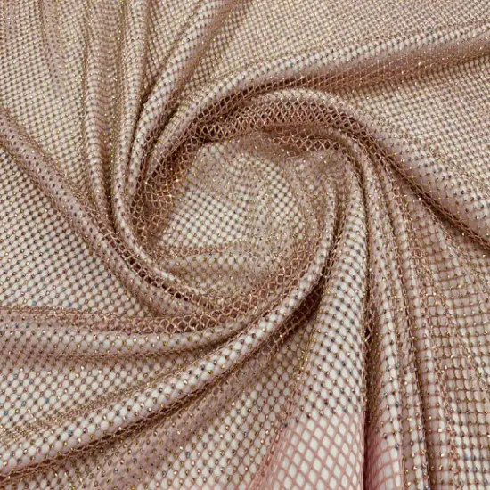 1 Yard Sparkly AB Rhinestone Fishnet Fabric Stretch Mesh for Costumes, D&eacute;cor, and Apparel Dusty Rose Iridscent {1}