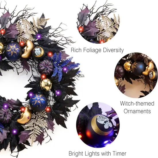 24 Inch Light Up Black Halloween Wreaths {3}