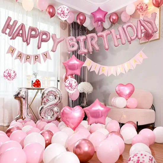 Happy Birthday Balloons Banner - 30 Pcs Pink {4}
