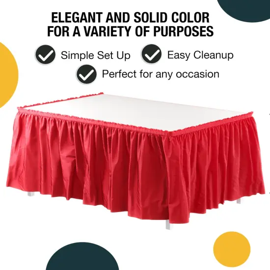 Ruffle Disposable Table Skirt 14 Ft Long Pleated Table Skirts with Adhesive Strip &ndash; Fits 6ft+ Rectangle or Round Tables &ndash; Ideal for Birthday Parties, Gender Reveal, Baby Showers & Event Decorations 6 pack by Exquisite Red {2}