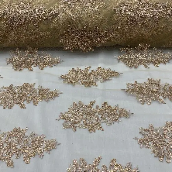 1 Yard Dusty Gold Sequin Lace Fabric 51&Prime; Wide Embroidered Floral Mesh for Gowns, Dresses & Decor {1}