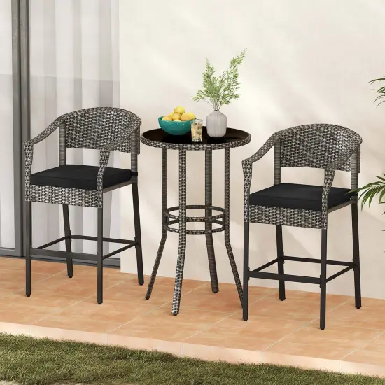Costway 3-Piece Patio Rattan Bar Set Wicker Bar Height Armchairs & Round Table {4}