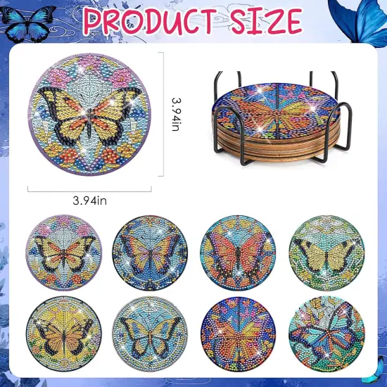 Butterfly Diamond Art Painting Coasters - 8 PCS {3}