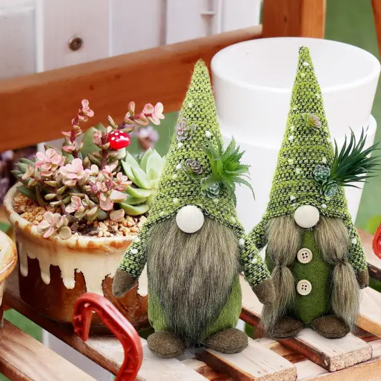 Spring Decorations for Home - Cute Plant Plush Gnomes Decor for Tiered Tray, Indoor, Table, Office, Farmhouse - Green Table Centerpiece {5}