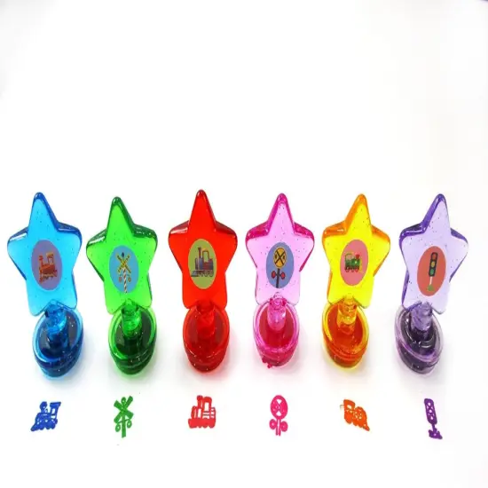 TINYMILLS 24 Pcs Train 2 in 1 Stacking Crayons with Stamp Topper {3}