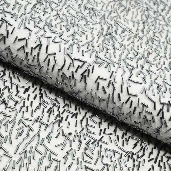 1 Yard Dazzle Beaded Stretch Mesh Fabric 36" x 60/61" Length by Width Metal {1}