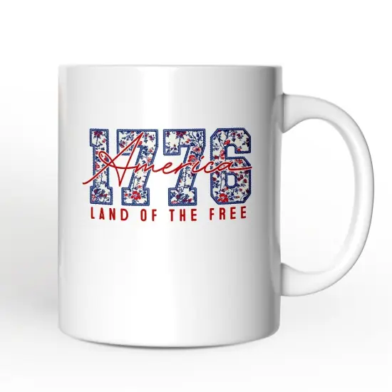 Retro America 1776 Floral Mug, Land of the Free Patriotic Gift {1}