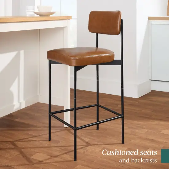 Best Choice Products Set of 2 Faux Leather Counter Stools for Kitchen Island and Dining w/ Metal Frame Camel Brown {6}