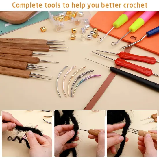 Dreadlock Crochet Hook, 48 Pcs Dreadlock Crochet Hook Tool, 6 Dreadlock Crochet Needle, Different Size Bent Latch Hook, Crochet Needle for Hair Braiding with Case and Dreadlocks Tool {3}
