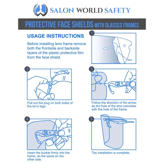 Safety Face Shields with Blue Glasses Frames (Pack of 10) - Ultra Clear Protective Full Face Shields to Protect Eyes Nose Mouth - Anti-Fog PET Plastic {6}