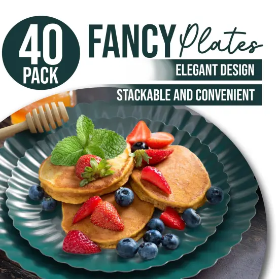 Earthtrends Scalloped Paper Plates 8.5 Inch & 10.5 Inch Dinner Plate Set &ndash; Fancy Disposable Plates for Party, Wedding, Birthday, Baby Shower &ndash; Large & Small Paper Plate Set for Parties, Events, Catering &ndash; ElegantFloral Design Black Aqua {5}