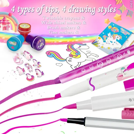Washable Fruit Scented Markers Set with Unicorn Mermaid Pencil Case 56 PCS Art Supplies {3}