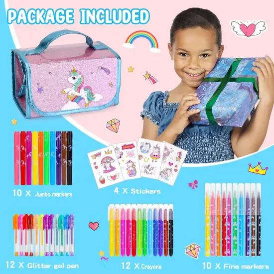 49 Pcs Fruit Scented Washable Markers Sets with Unicorn Pencil Case {4}