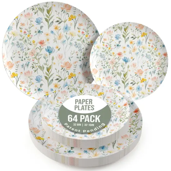 Earthtrends Heavy Duty Paper Plates for parties &ndash; Includes 8-Inch Paper Dessert Plates and 10-Inch Paper Dinner Plates &ndash; Disposable Floral Paper Plates for Parties, Weddings, Events, BBQs, Birthdays, Catering, Holidays &ndash; Elegant Tableware Set Fleur {1}