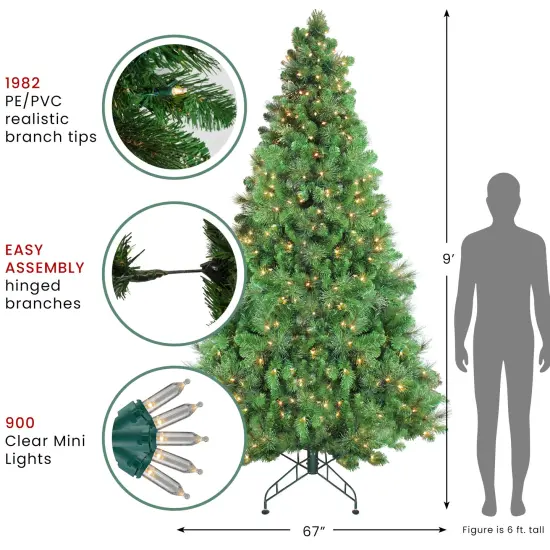Northlight Pre-Lit Canterbury Spruce with Dew Drops Artificial Christmas Tree - 9' - Clear Lights Green {4}