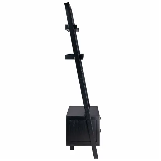 Modern Black Leaning Ladder Bookshelf with 2 Drawers and 2 Shelves for Entryway or Living Room {4}
