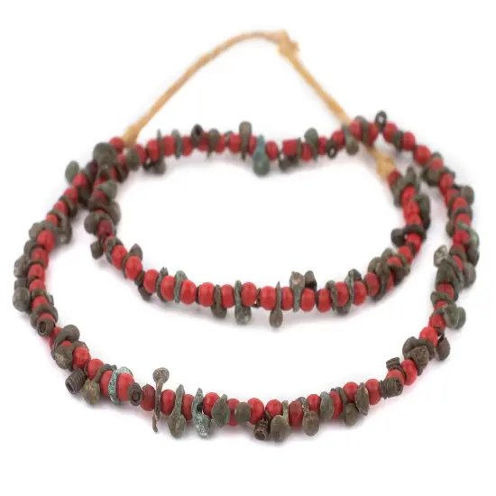 The Bead Chest Unusual Antique Nigerian Brass Beads 26 Inch Strand 9mm African Handmade {3}