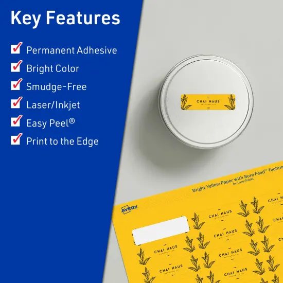 Avery Bright Yellow Paper Labels, 1" x 1.5" Rectangle {2}