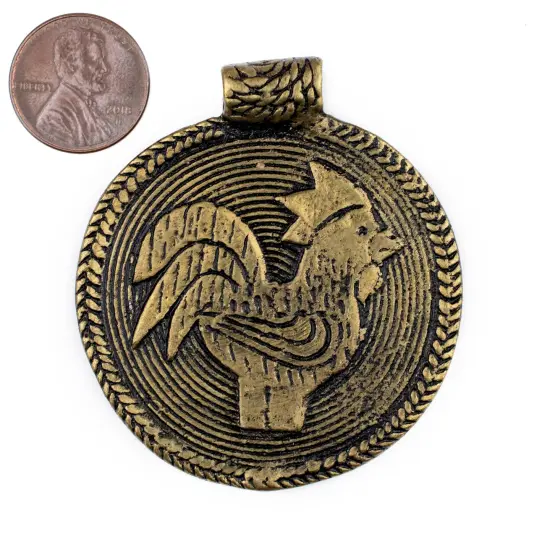 The Bead Chest Brass Rooster Baule Bead Pendant (58x52mm): African Tribal Metal Pendant for DIY Jewelry and Necklace {2}