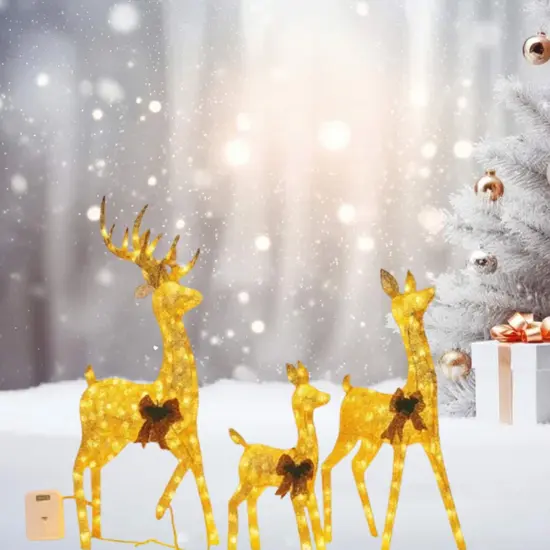 Champagne Cotton Thread Set of Three Deer 60", 48" & 32" Holiday Decor {5}