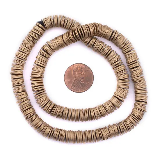The Bead Chest Brass Flat Disk Heishi Beads (8mm), 15" Strand, Handmade for Jewelry Making & Crafts | Approximately 800 Beads {2}