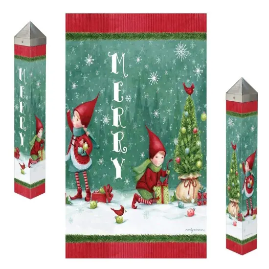 Christmas Elves Art Pole 20 Inches Tall Merry {1}