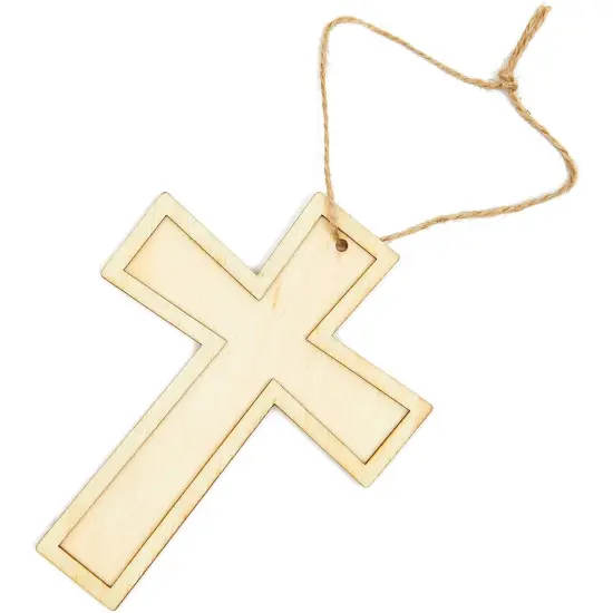 Bright Creations 12 Pack Unfinished Wooden Cross with Jute String, Small Wooden Crosses for Crafts, DIY Cross for Religious Events, Baptism, and Easter Decorations (3.8 x 5 In) Brown {5}