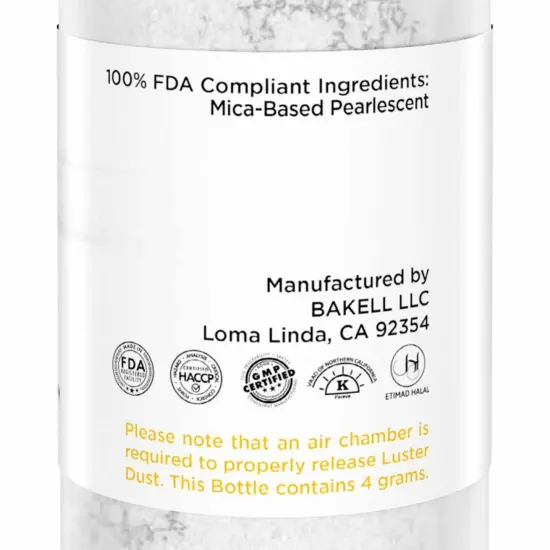 Bakell - Ice Queen White Luster Dust (4g, 1x Pump) Edible Vegan Dust & Paint for Baking, Desserts and Beverages {6}