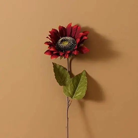 Summer Floral Arrangement - 7PCS Artificial Burgundy Sunflowers with Silk Flowers {4}