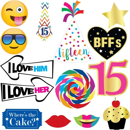 15th Birthday Photo Booth Party Props - 40 Pieces - Funny Kids Birthday Party Supplies, Decorations and Favors {3}
