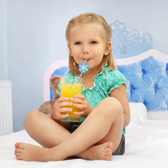 Snowflake Plastic Drinking Straws Frozen Party Favors, 24Pcs Reusable Straws Disposable Bulk, Goodie Bag Stuffers Classroom Prizes Winter Summer Kids Girls Elsa Frozen Birthday Party Supplies {4}