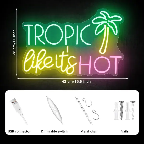 Tropic Like It's Hot Neon Sign &ndash; Dimmable LED Wall Decor for Bedroom, Bar & Summer Party {2}