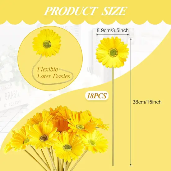18 Pieces Summer Floral Arrangement &ndash; Artificial Gerbera Daisies Flowers, Fake Daisy Faux Flowers Bouquet 15 Inch for Home Kitchen Decor (Yellow) {2}