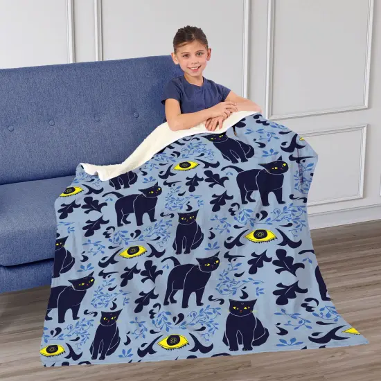 Halloween Silk Touch Sherpa Throw Blanket Eyes And Cats {2}